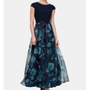 SLNY Navy and Teal Floral Maxi Dress